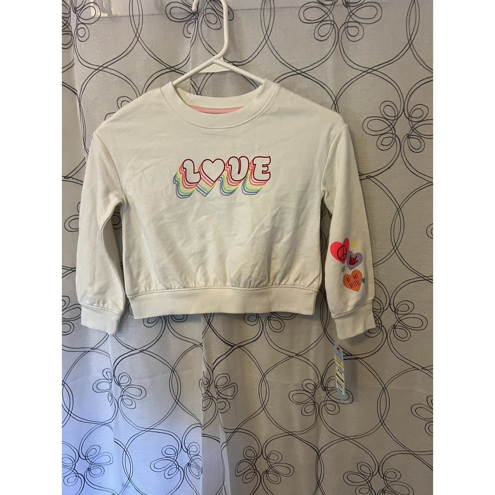 Girls White Multicolor LOVE Sweatshirt Long Sleeve-cat & Jack Size XS(4/5)
